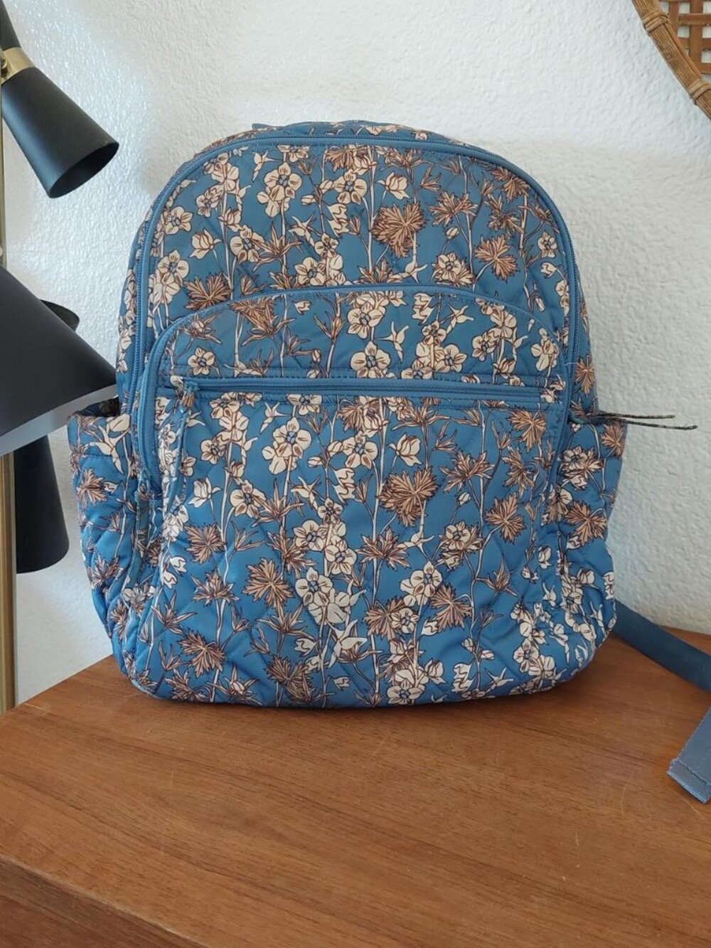 Vera Bradley Larkspur Delphinium backpack blue floral has stains look at pics s